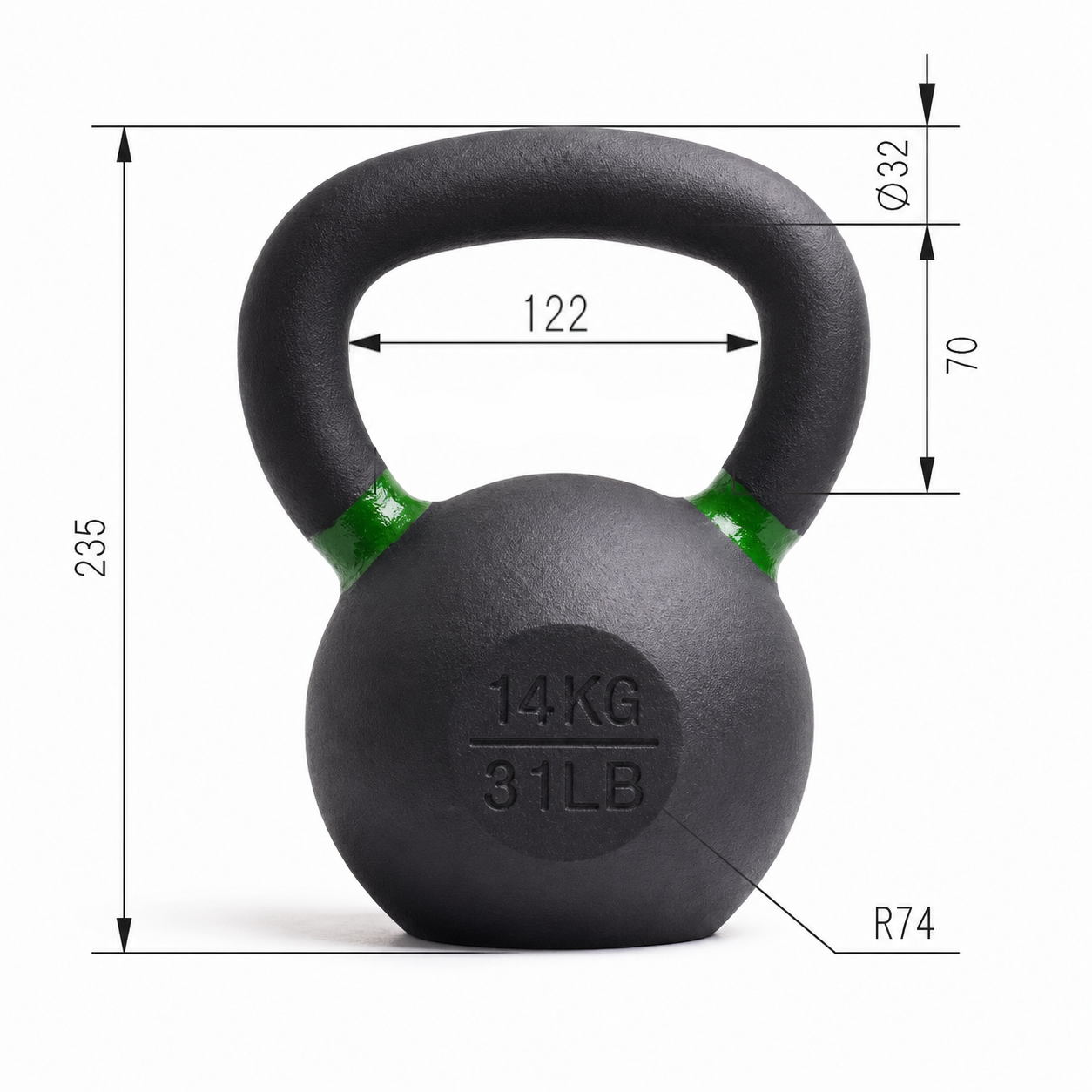 Kettlebell 14 kg, porszórt öntöttvas - Image 2