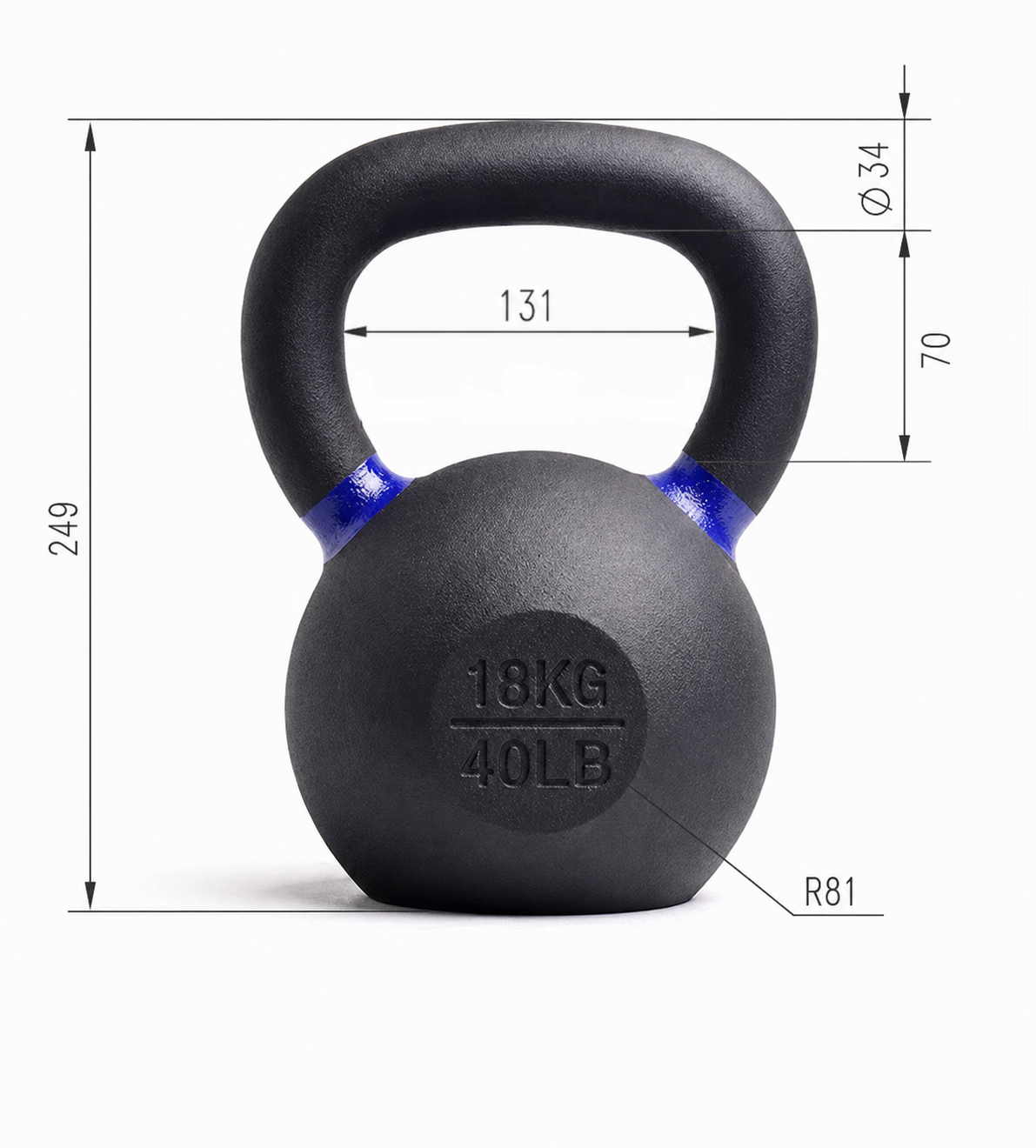 Kettlebell 18 kg, porszórt öntöttvas - Image 2