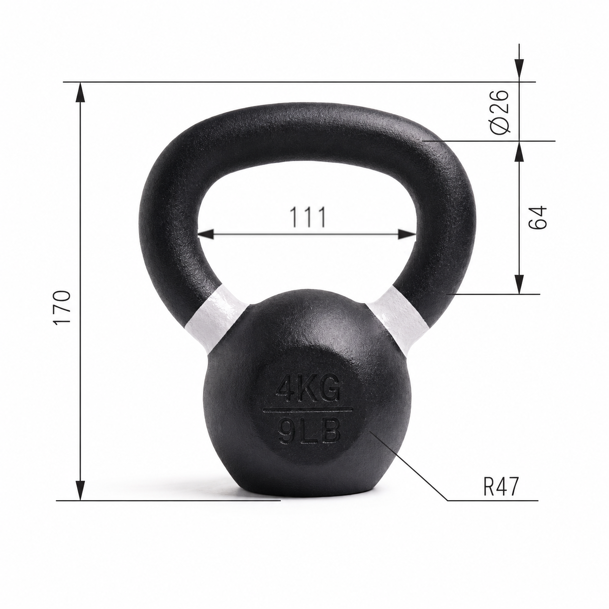 Kettlebell 4 kg, porszórt öntöttvas - Image 2